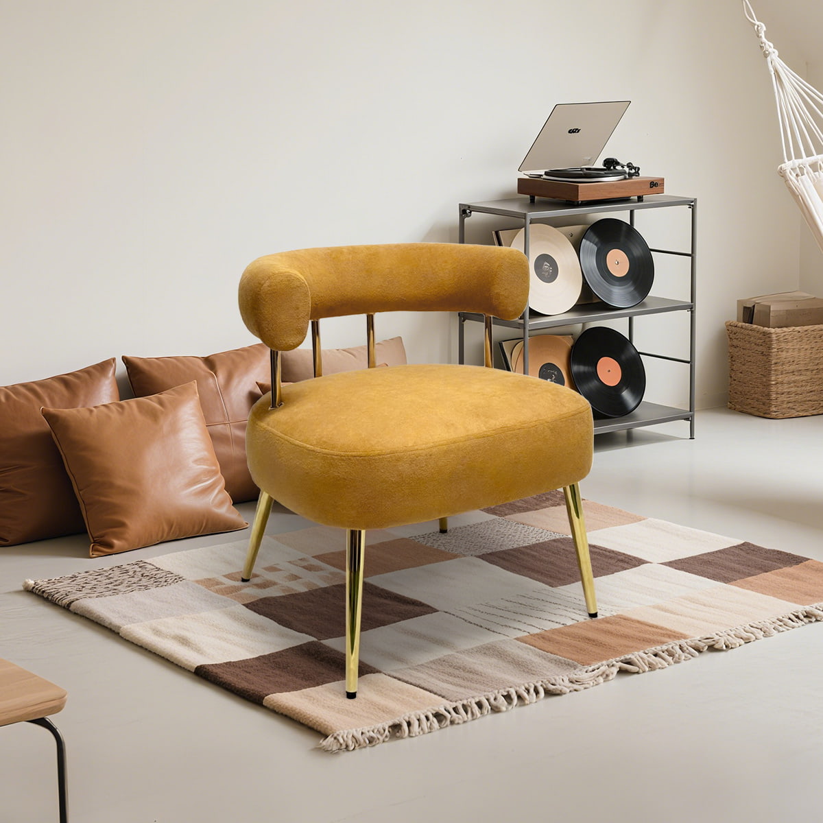 Golden Leg Velvet Barrel Accent Chair-Kursi Makan Modern & Lounge Modern Mid-Mid-Oute Mid-Century